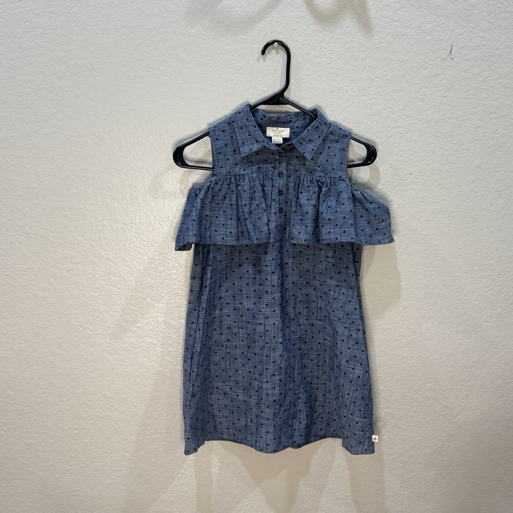 Kate Spade Ruffle Cold Shoulder Chambray Polka Dot Dress Girls Size‎ 10